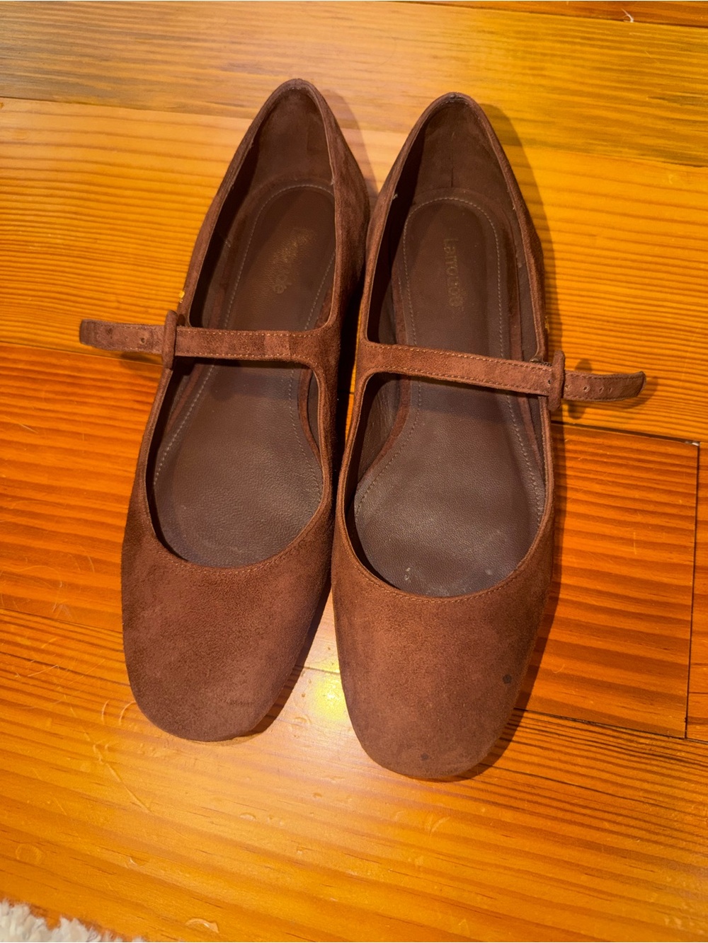 Larroude Brown Suede Blair Mary Jane Flats